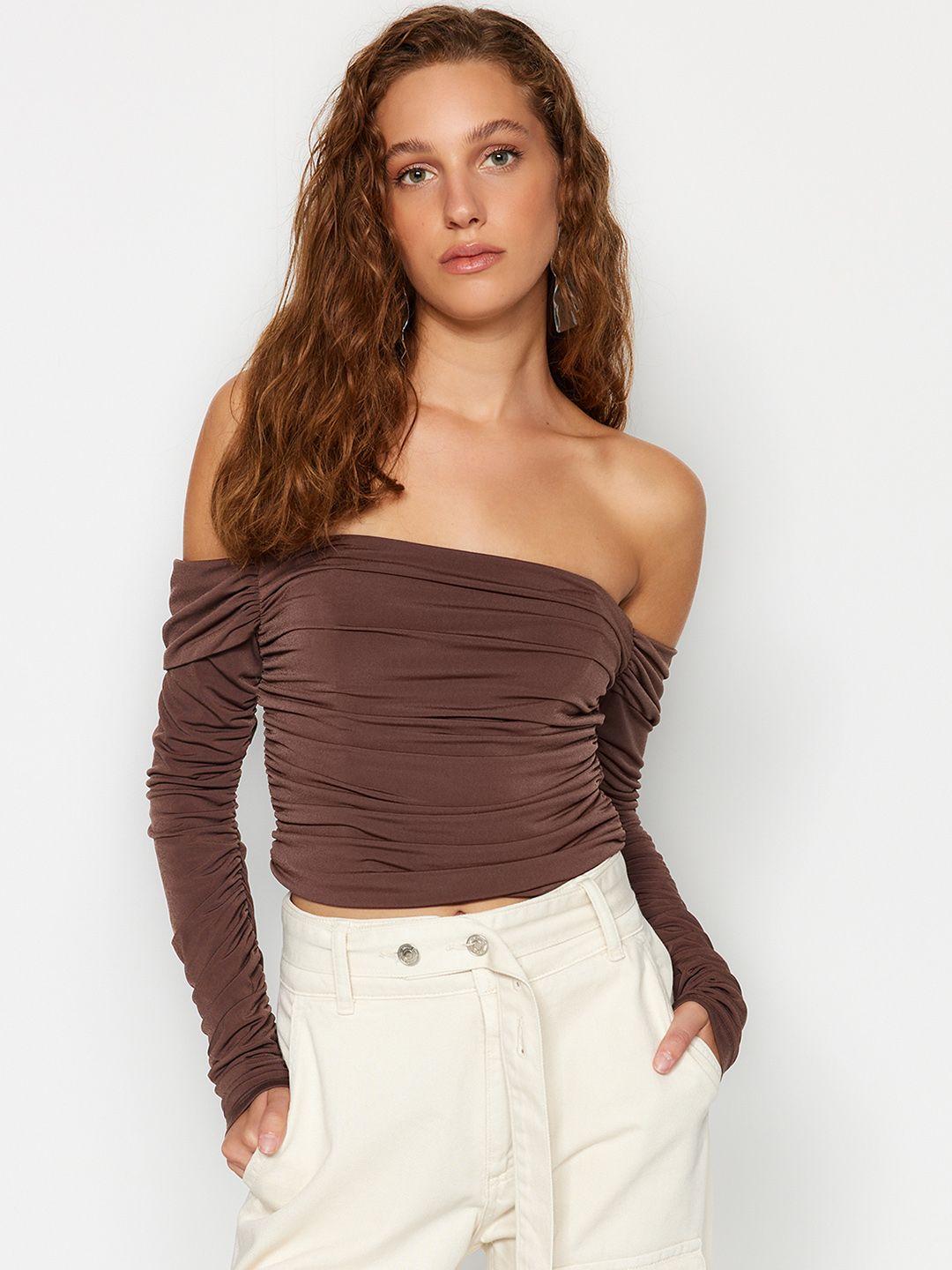 trendyol off-shoulder long sleeves gathered bardot top