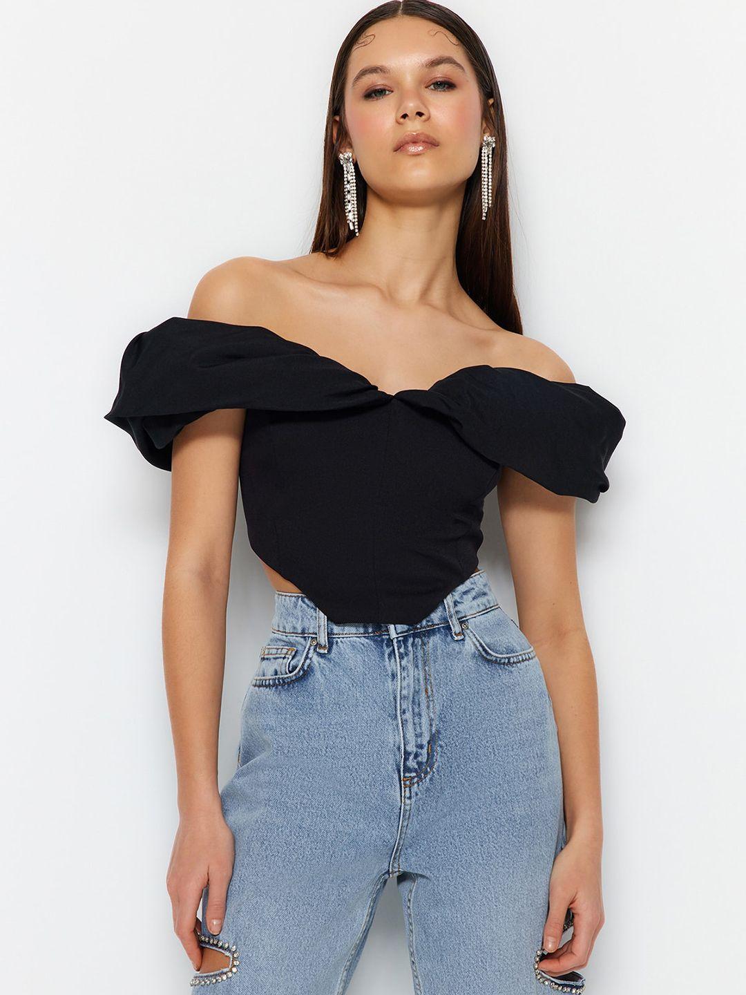 trendyol off-shoulder puff sleeve bardot top