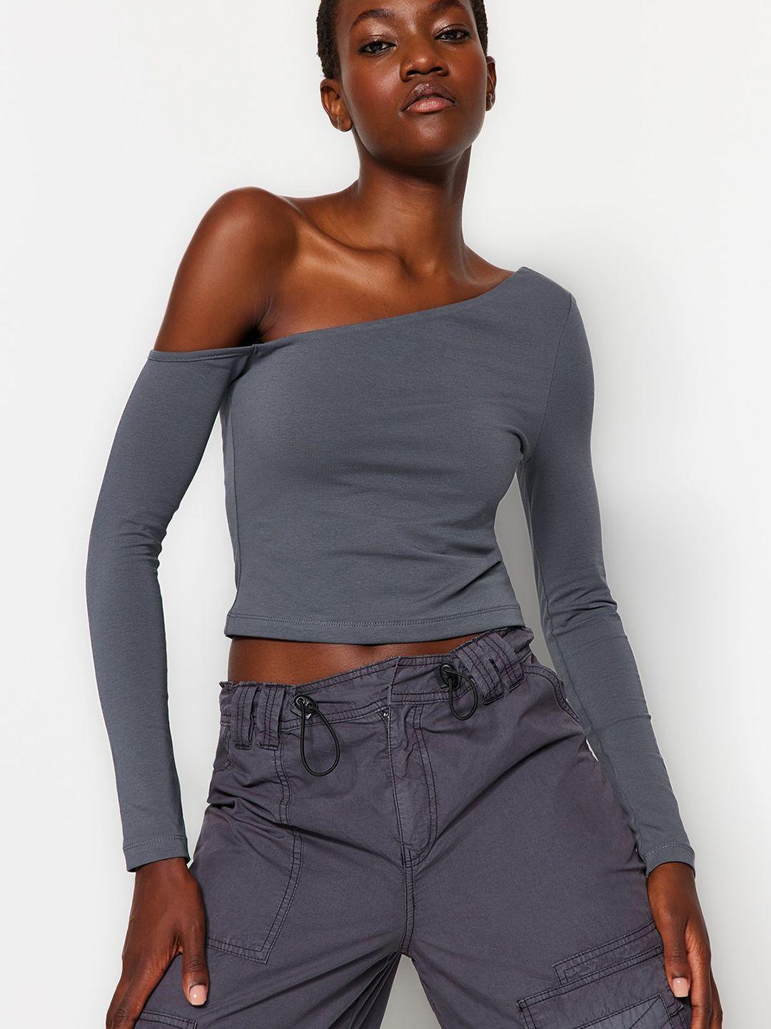 trendyol one shoulder fitted crop top