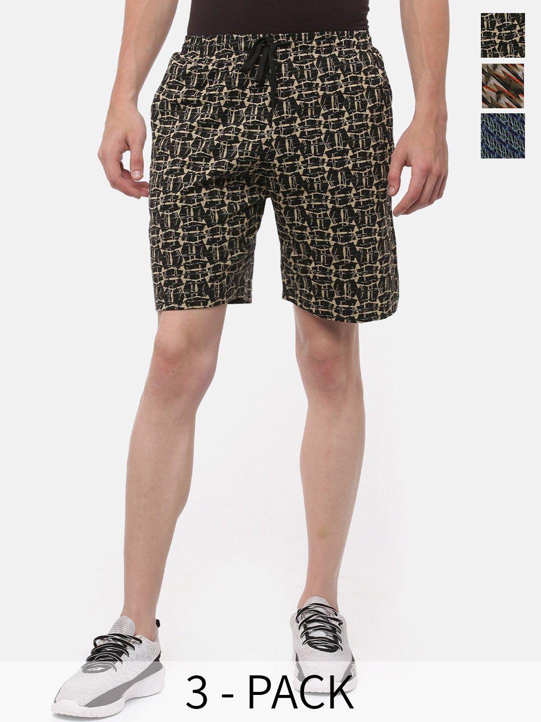 dollar men pack of 3 abstract printed assorted mid rise cotton shorts