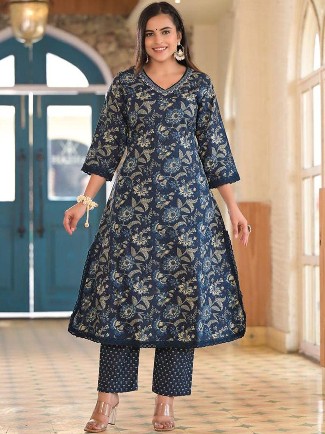 advya women floral printed regular pure cotton kurta with trousers