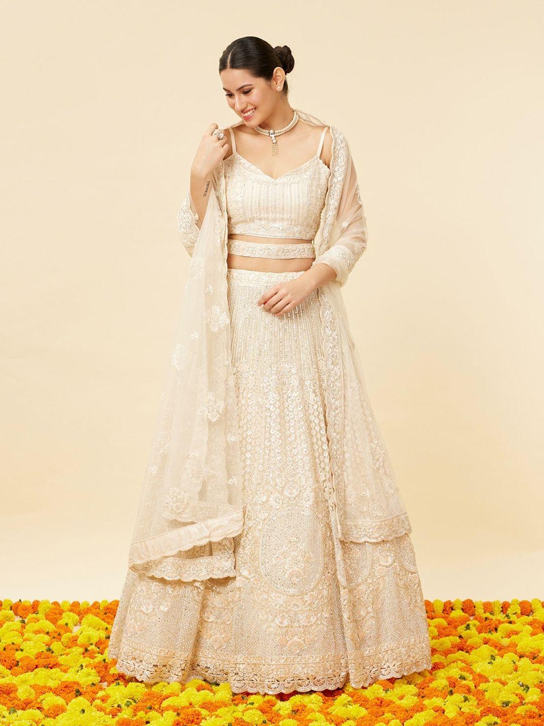 mohey embroidered semi-stitched lehenga & unstitched blouse with dupatta