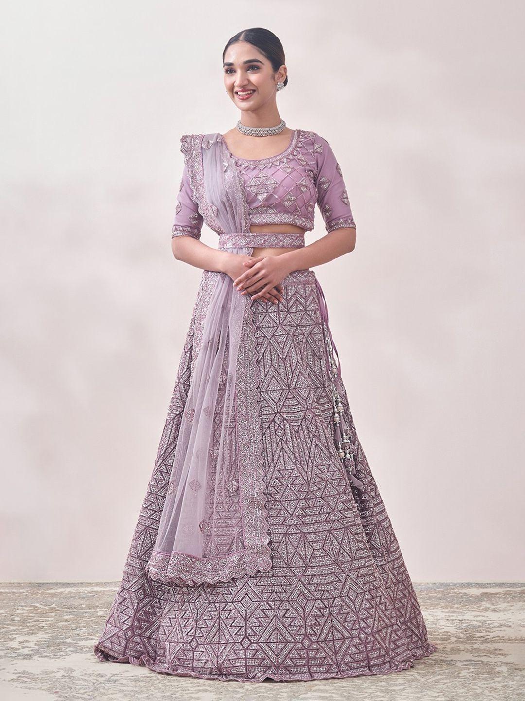 mohey embroidered semi-stitched lehenga & unstitched blouse with dupatta