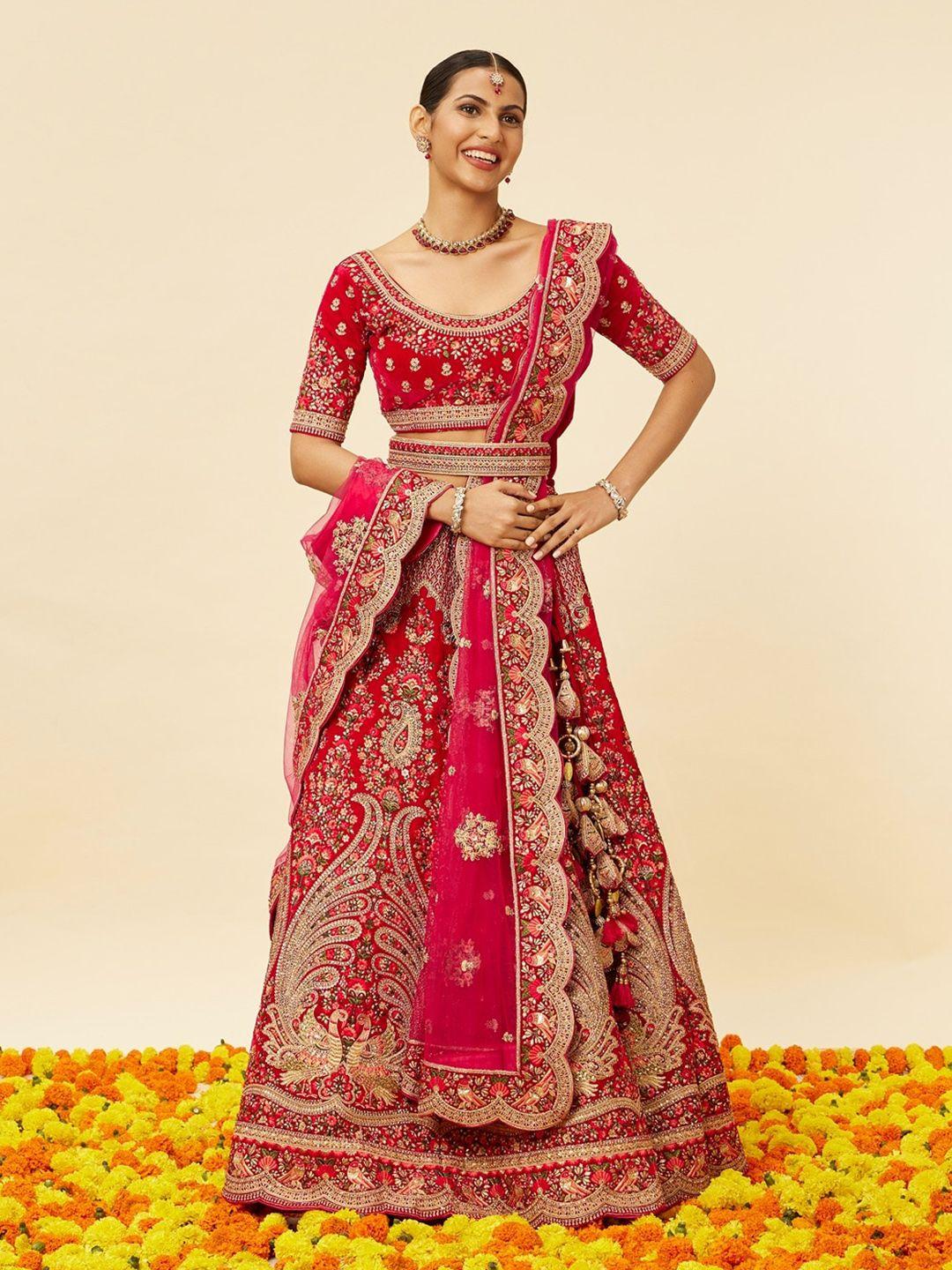 mohey embroidered semi-stitched lehenga & unstitched blouse with dupatta