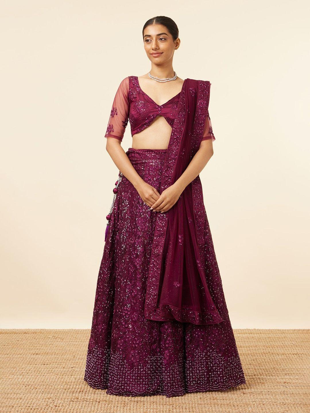 mohey embroidered semi-stitched lehenga & unstitched blouse with dupatta