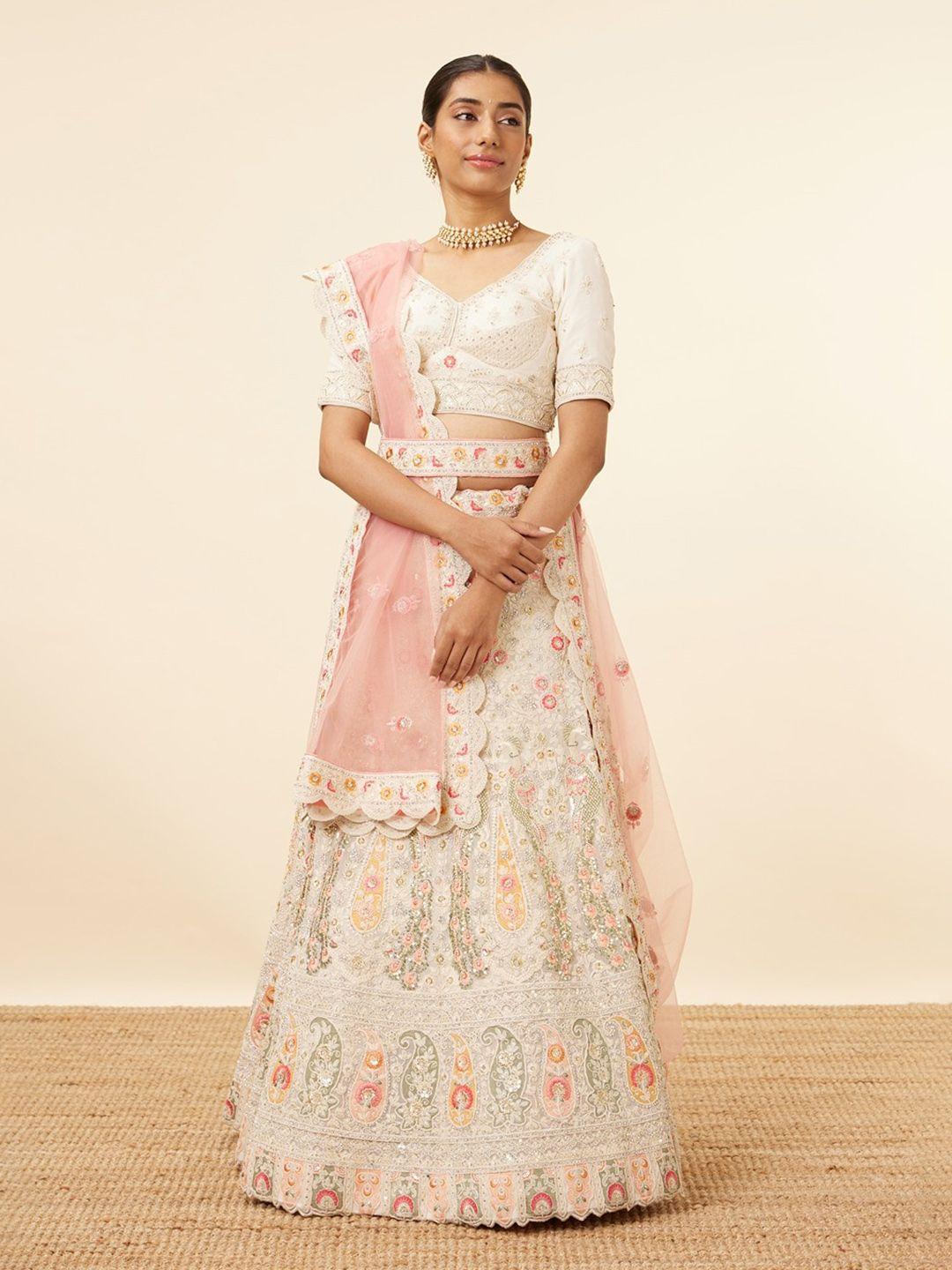 mohey embroidered semi-stitched lehenga & unstitched blouse with dupatta