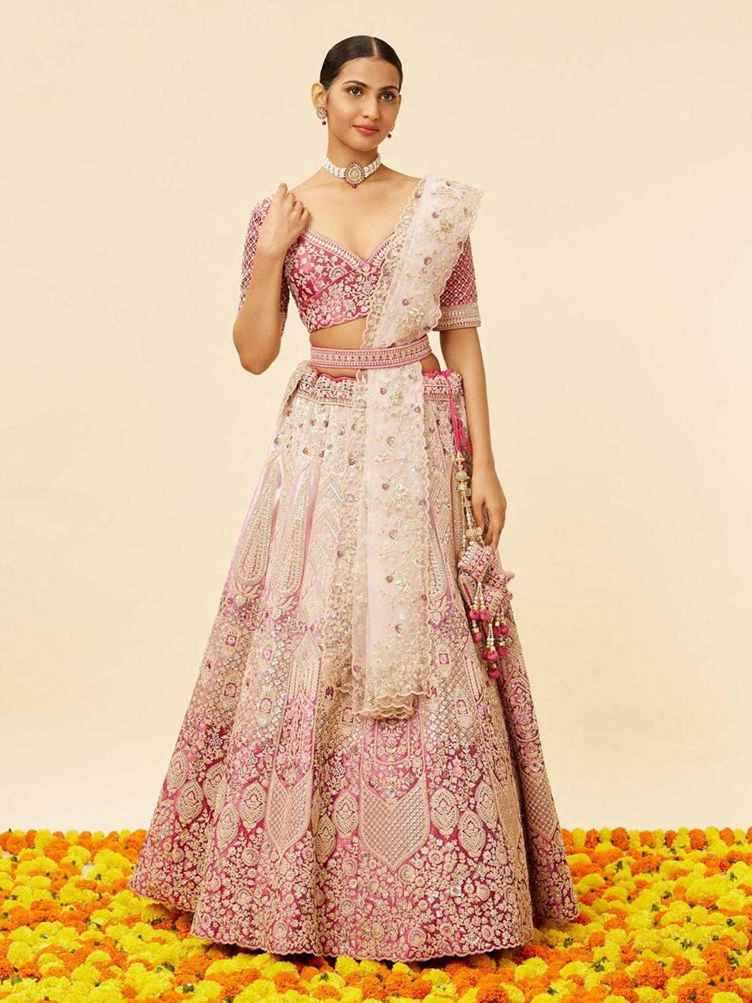 mohey embroidered zari velvet semi-stitched lehenga & unstitched blouse with dupatta