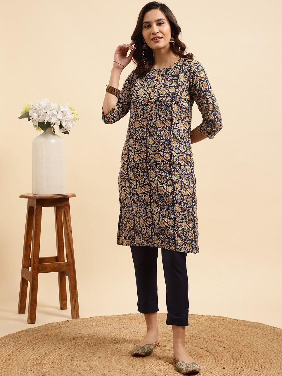 rangita women floral printed regular kurta with trousers