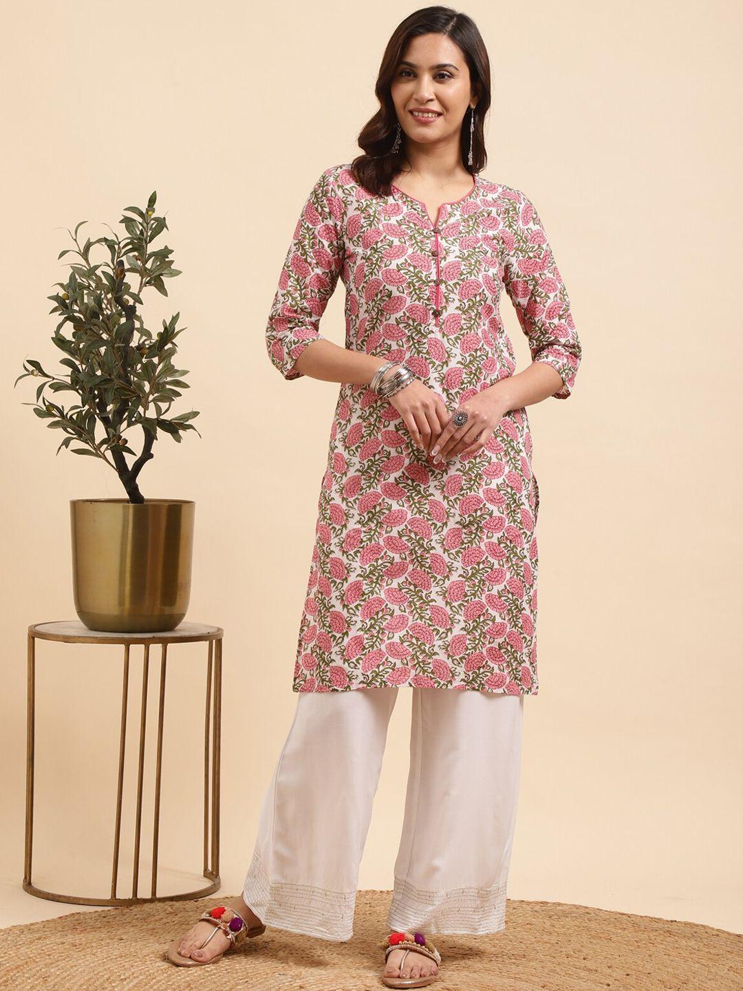 rangita women floral printed regular pure cotton kurta with palazzos