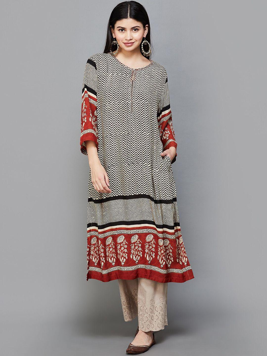 melange by lifestyle geometric printed a-line kurta