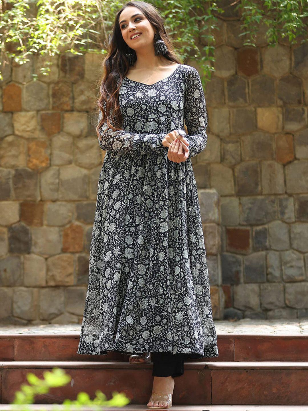 kalini floral printed v-neck anarkali georgette kurta