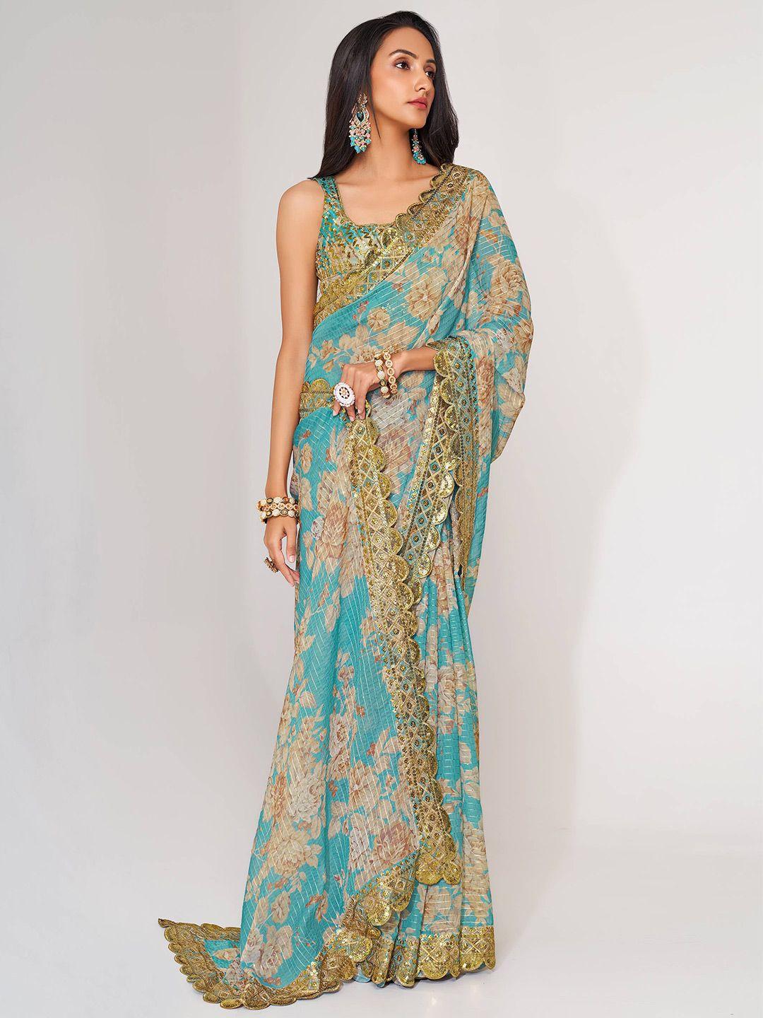 fabpixel floral printed gotta patti border organza saree