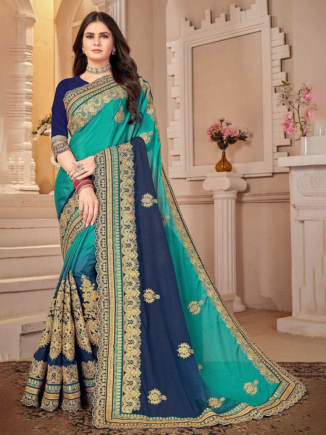 manohari ethnic motifs embroidered poly georgette saree