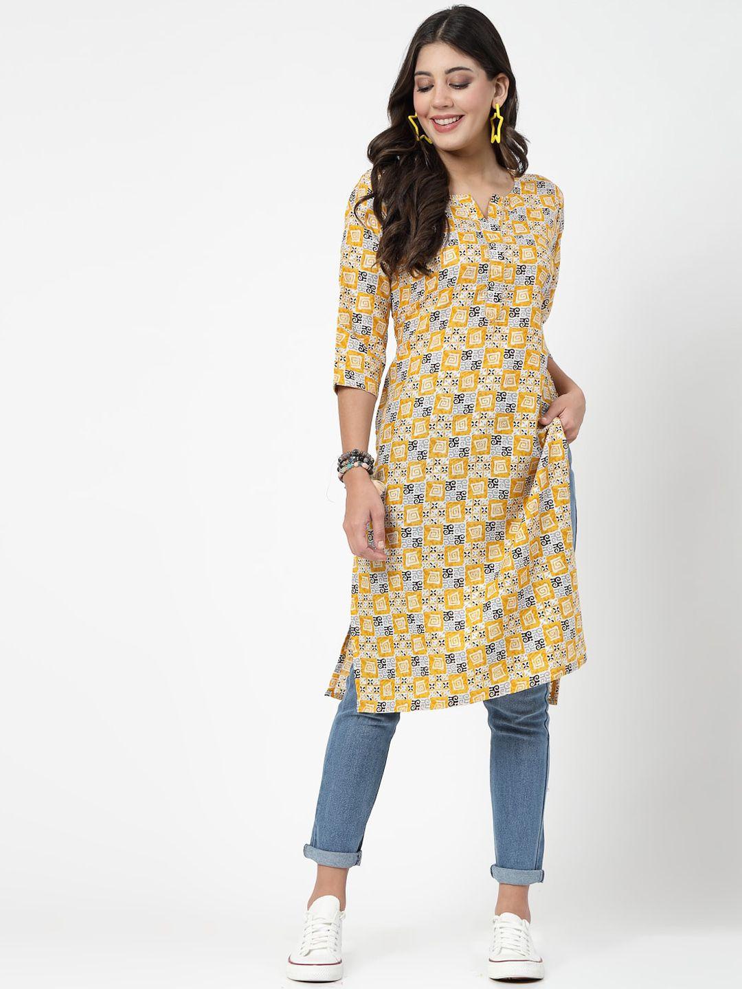 kalini geometric printed cotton straight kurta