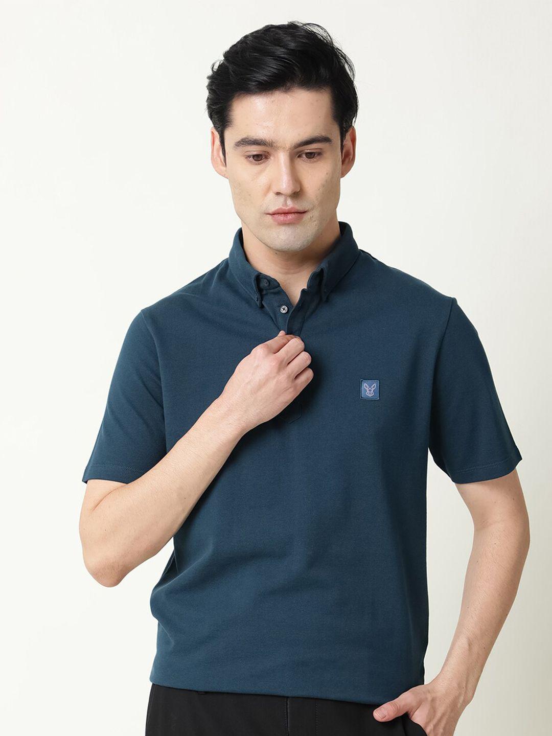 rare rabbit button down collar short sleeves cotton slim fit t-shirt