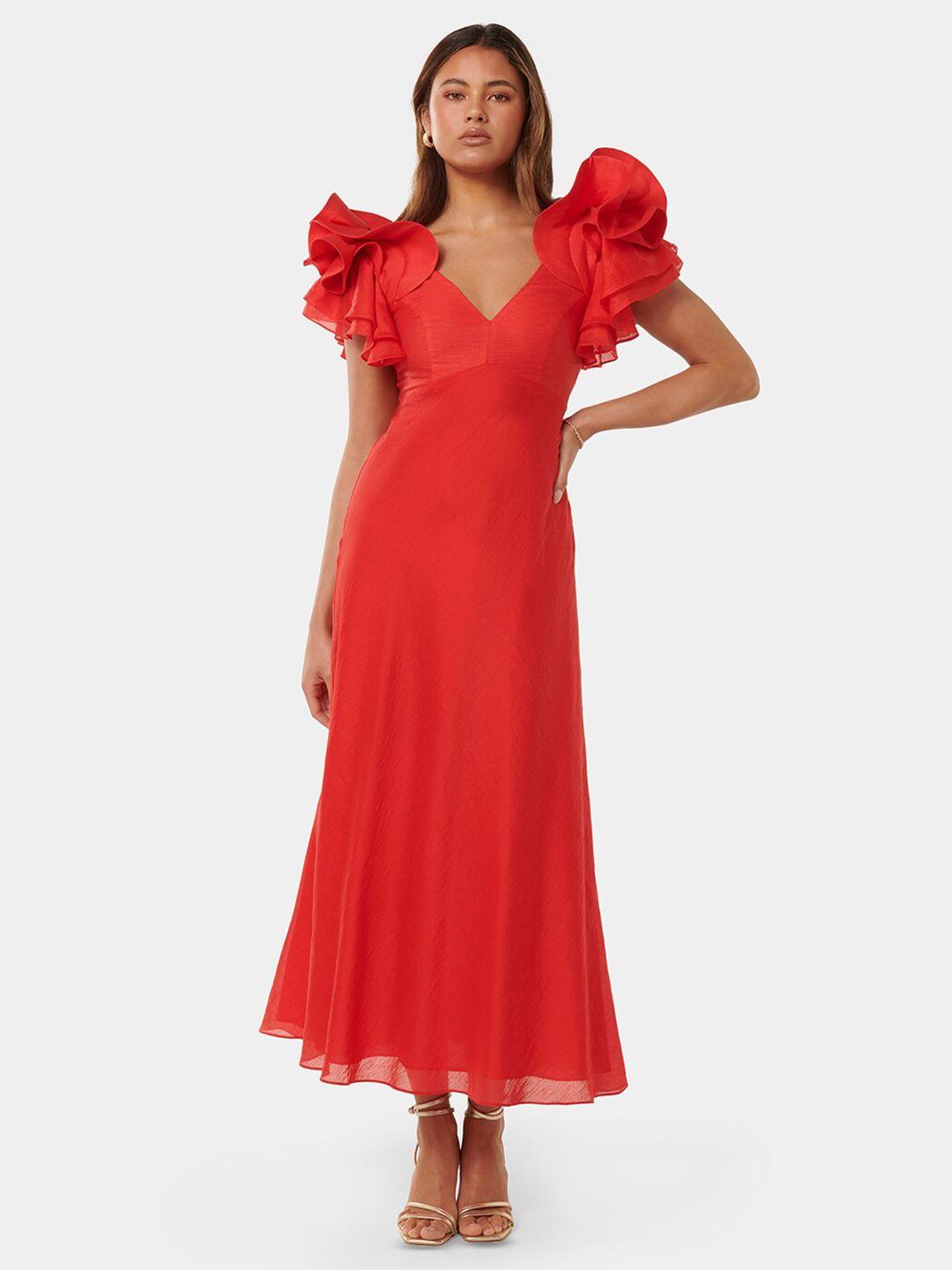 forever new v neck flutter sleeve maxi dress