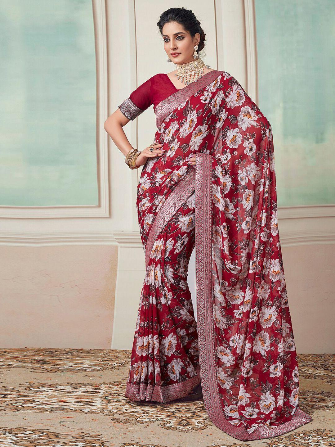 mitera floral printed zari saree