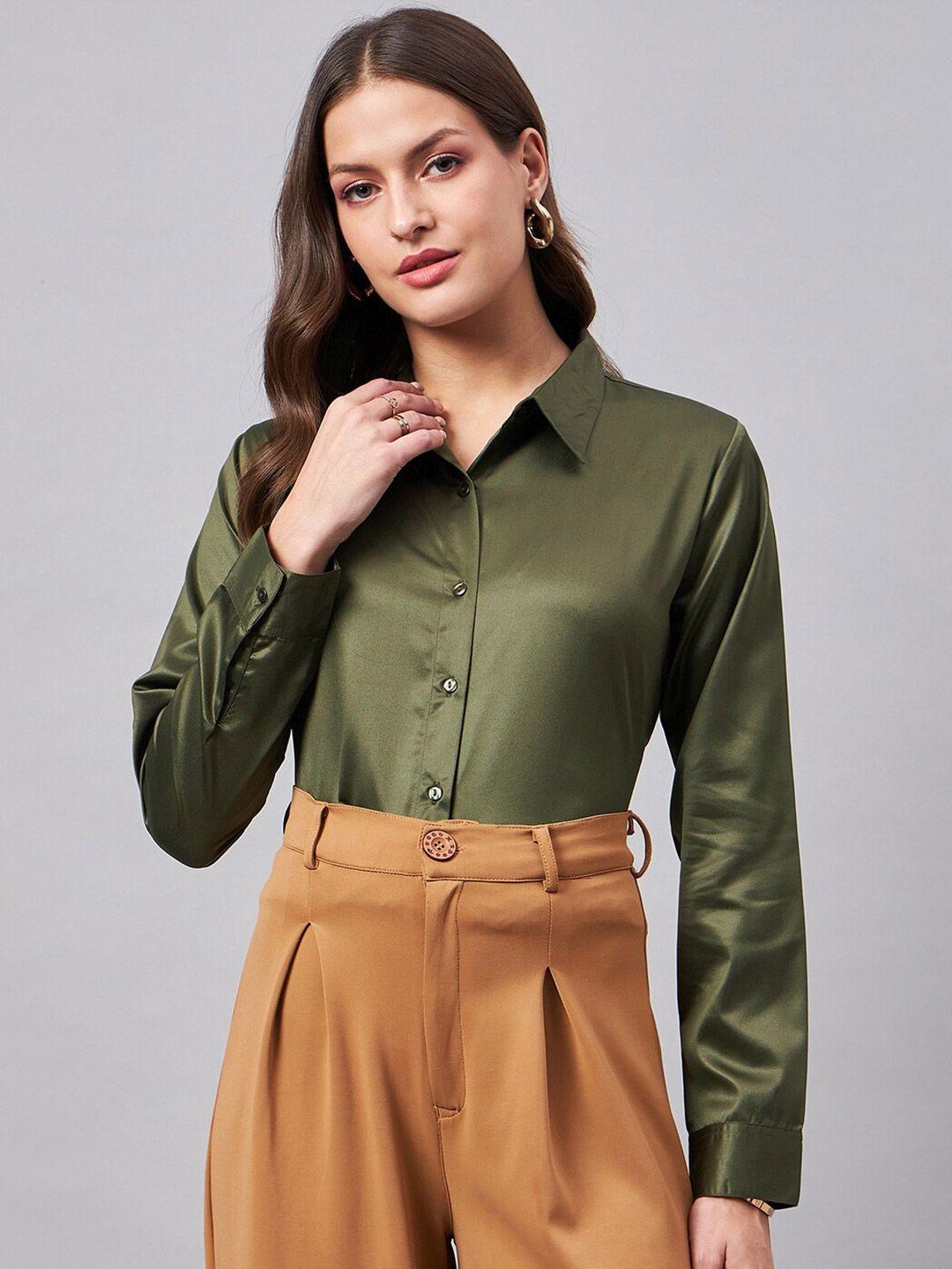 style quotient olive satin smart opaque formal shirt