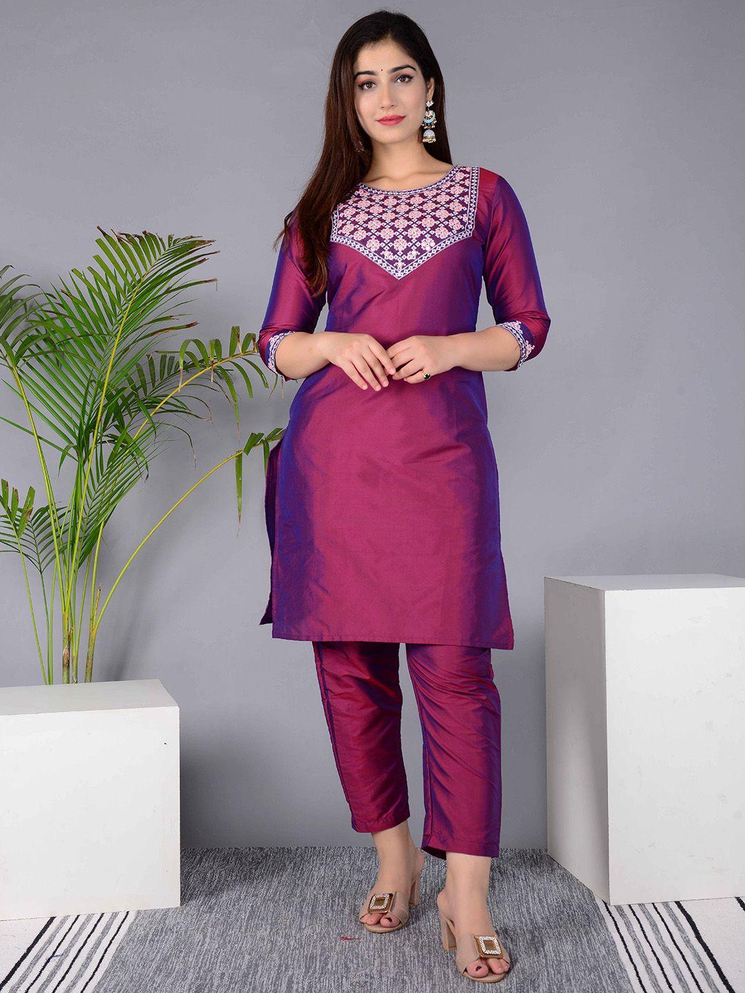 baesd  ethnic motifs embroidered regular mirror work straight kurta with trousers