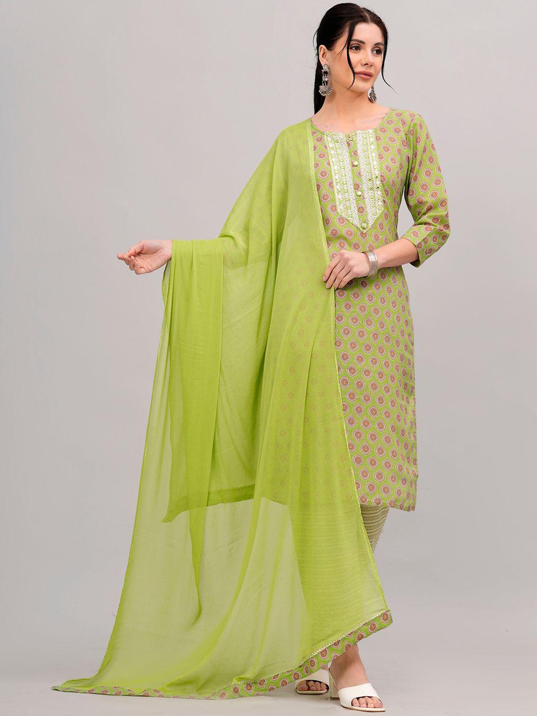 kalini floral printed straight pure cotton kurta with trousers & dupatta