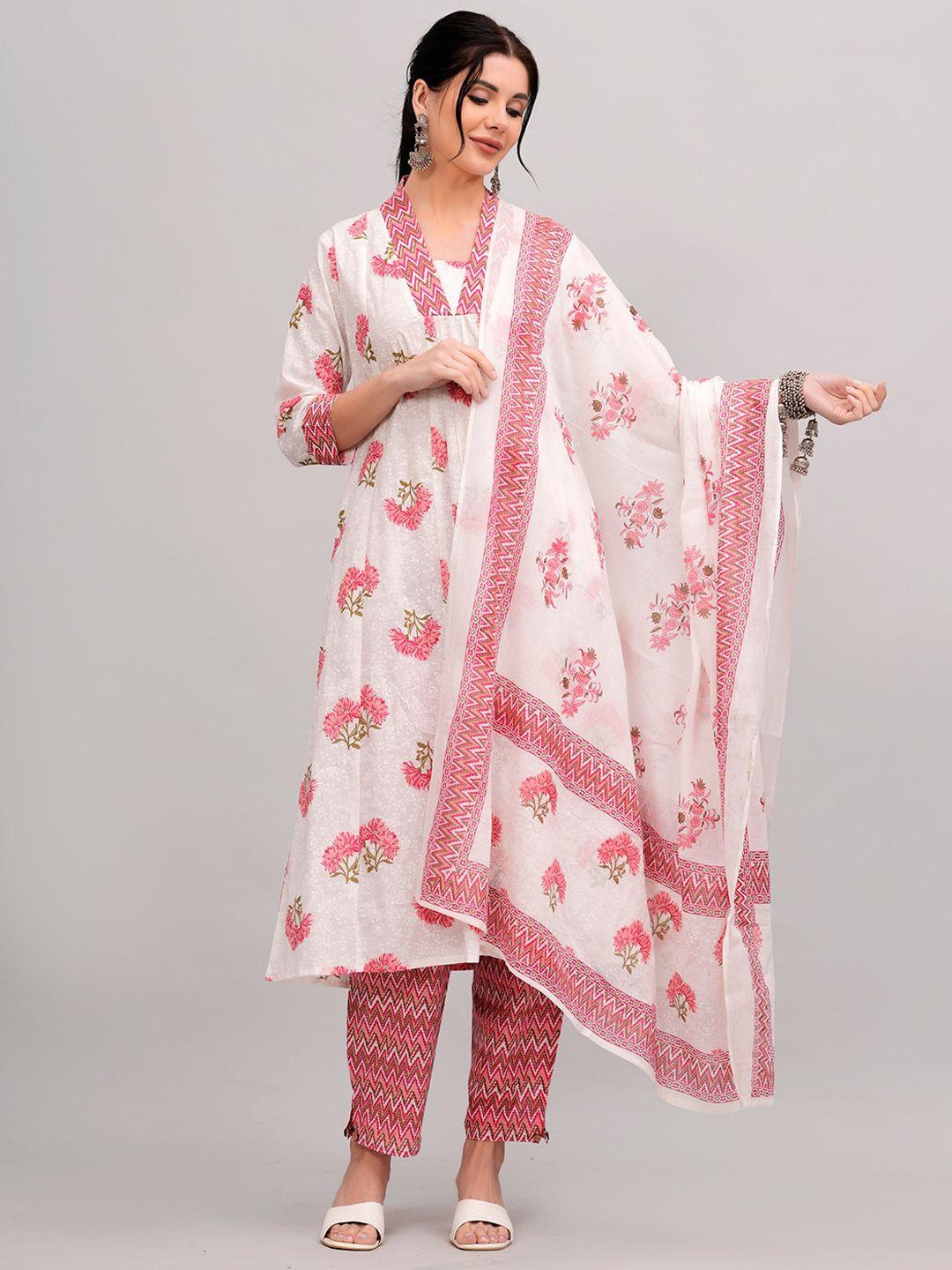 kalini ethnic motifs printed regular cotton a-line kurta with trousers & with dupatta