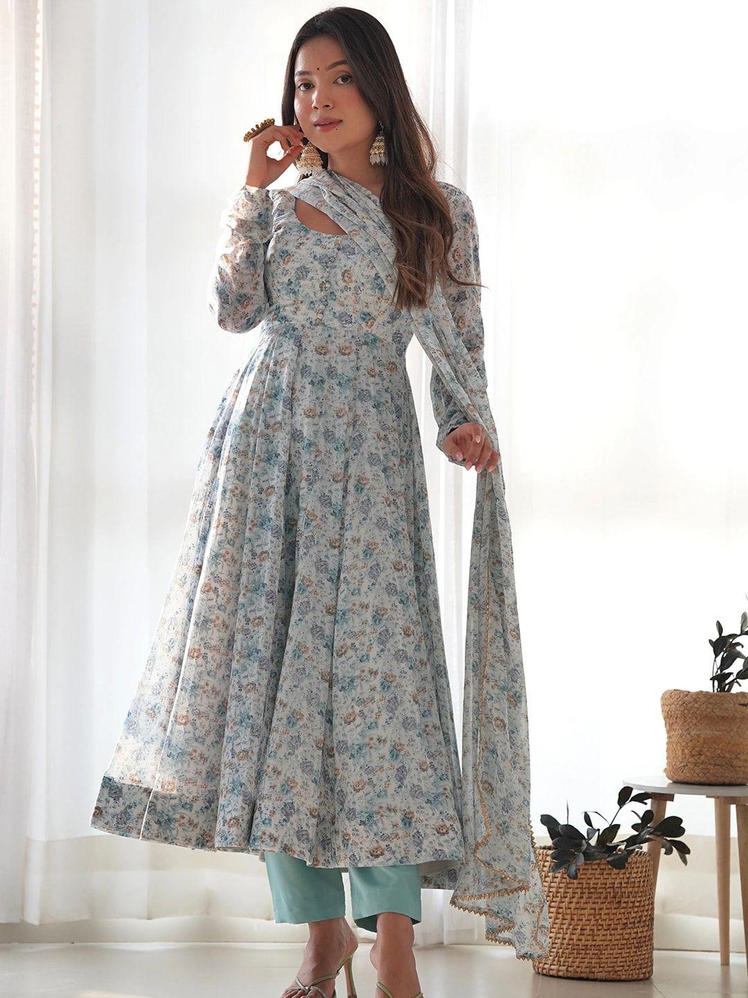 kalini floral printed organza anarkali kurta with dupatta