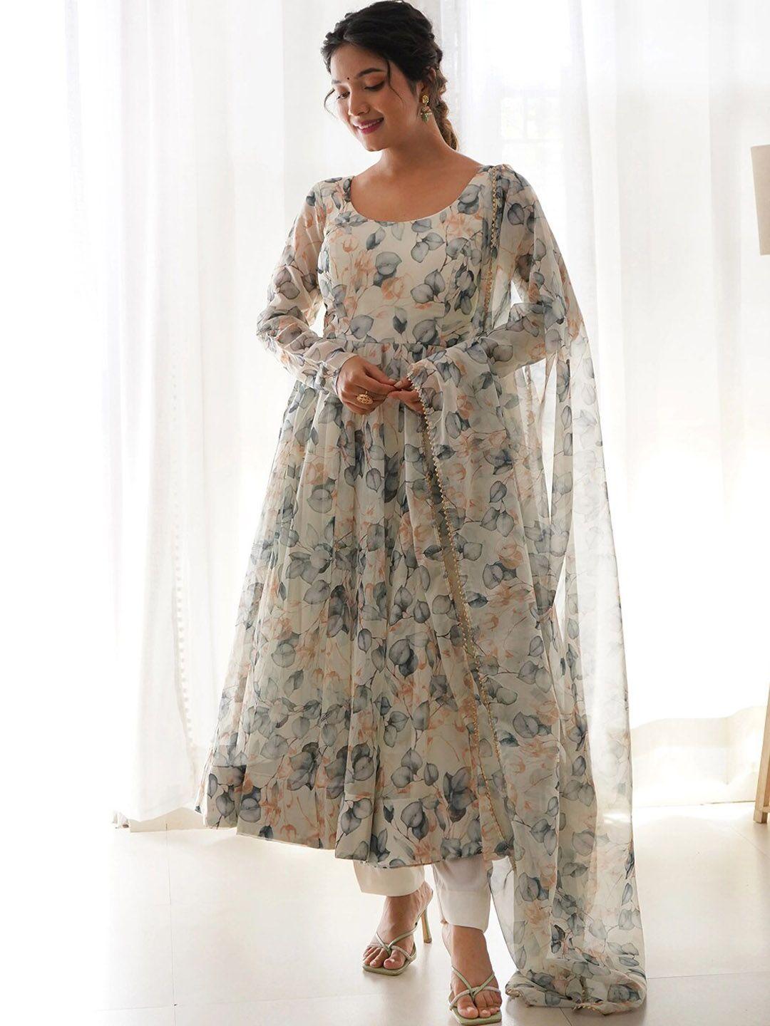 kalini floral printed organza anarkali kurta with dupatta