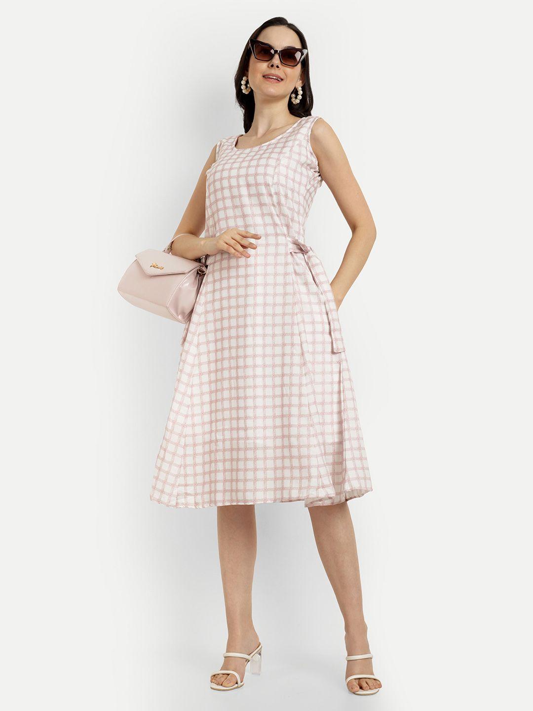 shinisha checked tie-ups fit & flare dress