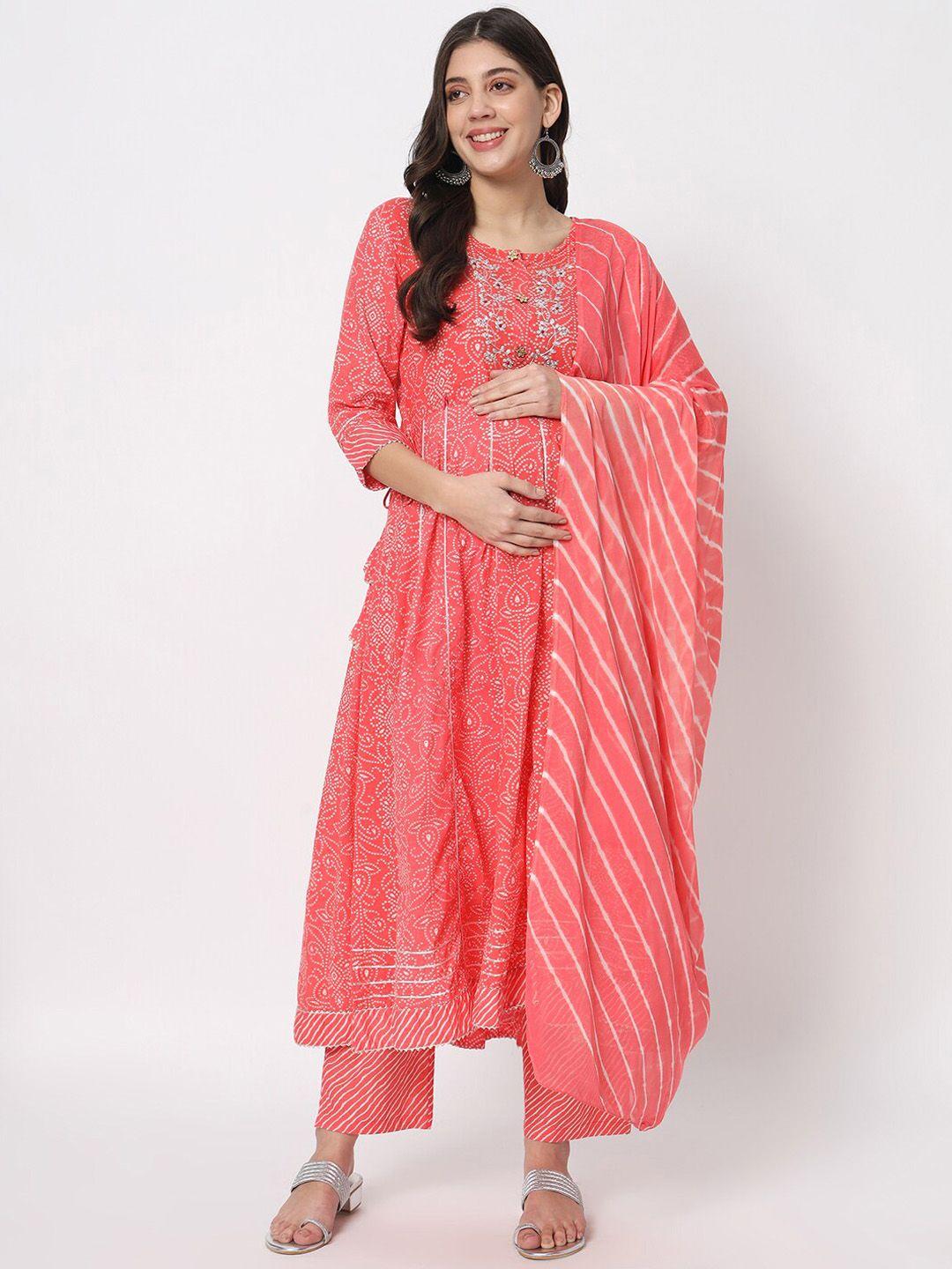 mumzhug women ethnic motifs embroidered regular thread work pure cotton kurta with palazzos & with dupatta