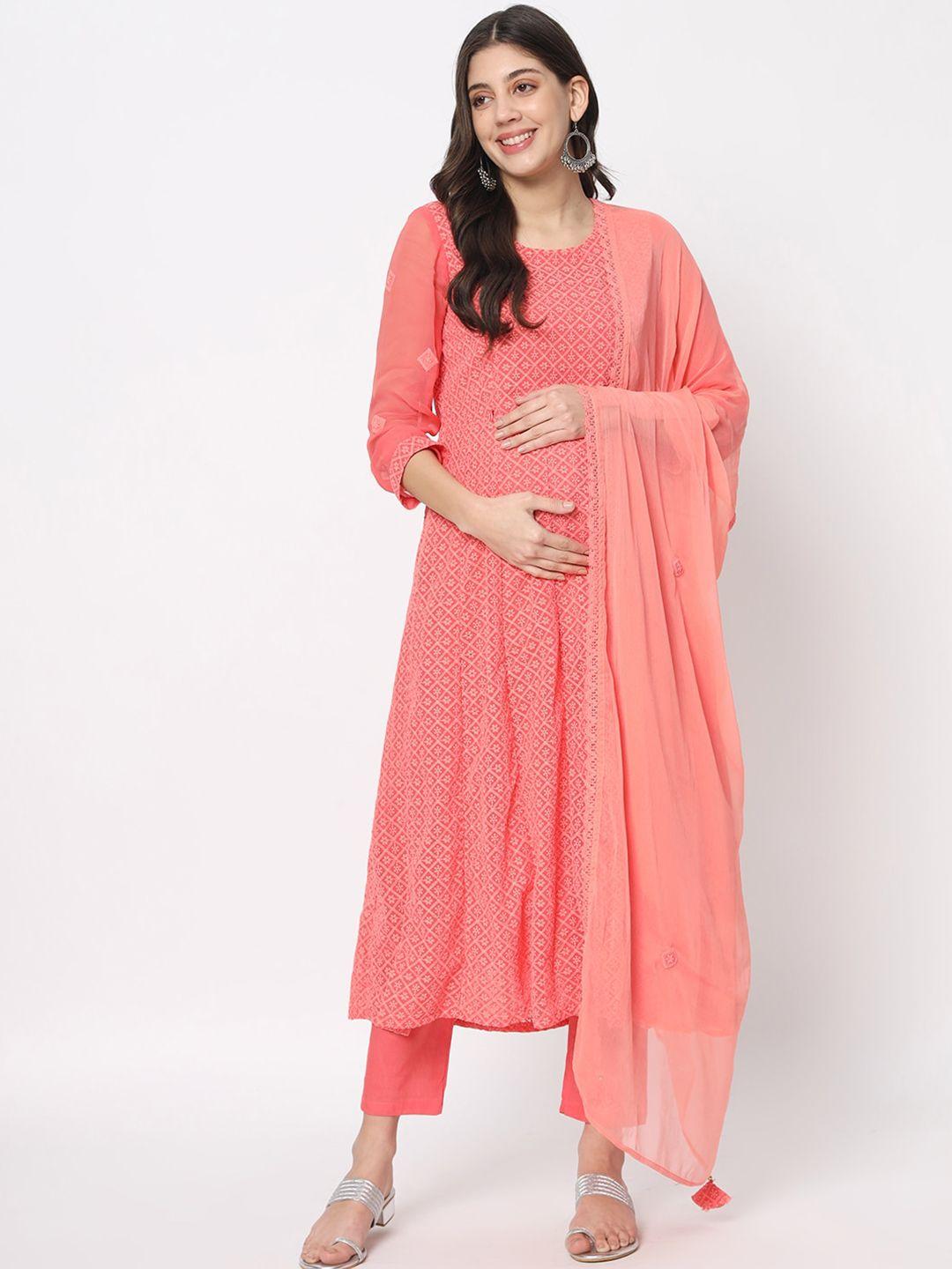 mumzhug women floral embroidered regular kurta with trousers & with dupatta