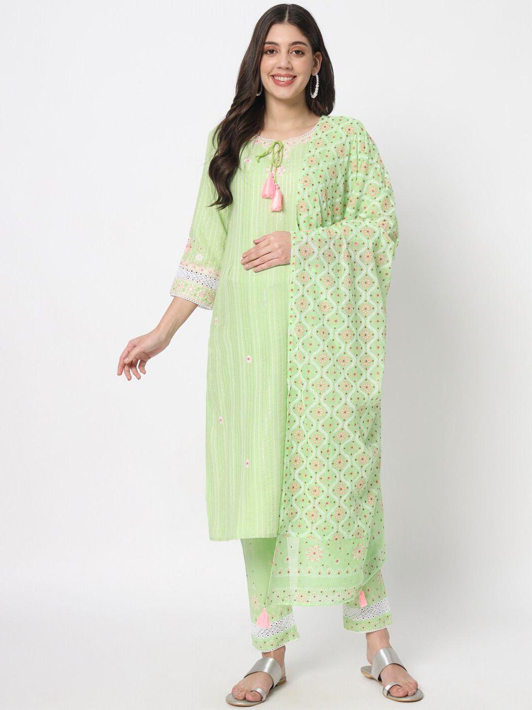 mumzhug women ethnic motifs embroidered regular thread work pure cotton kurta with trousers & with dupatta