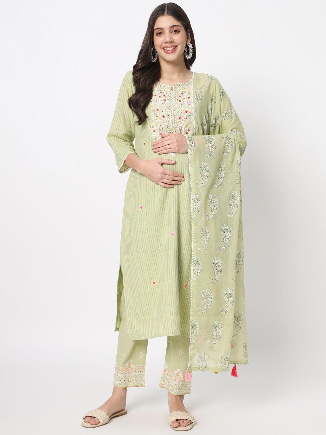 mumzhug women embroidered regular thread work pure cotton kurta with trousers & with dupatta