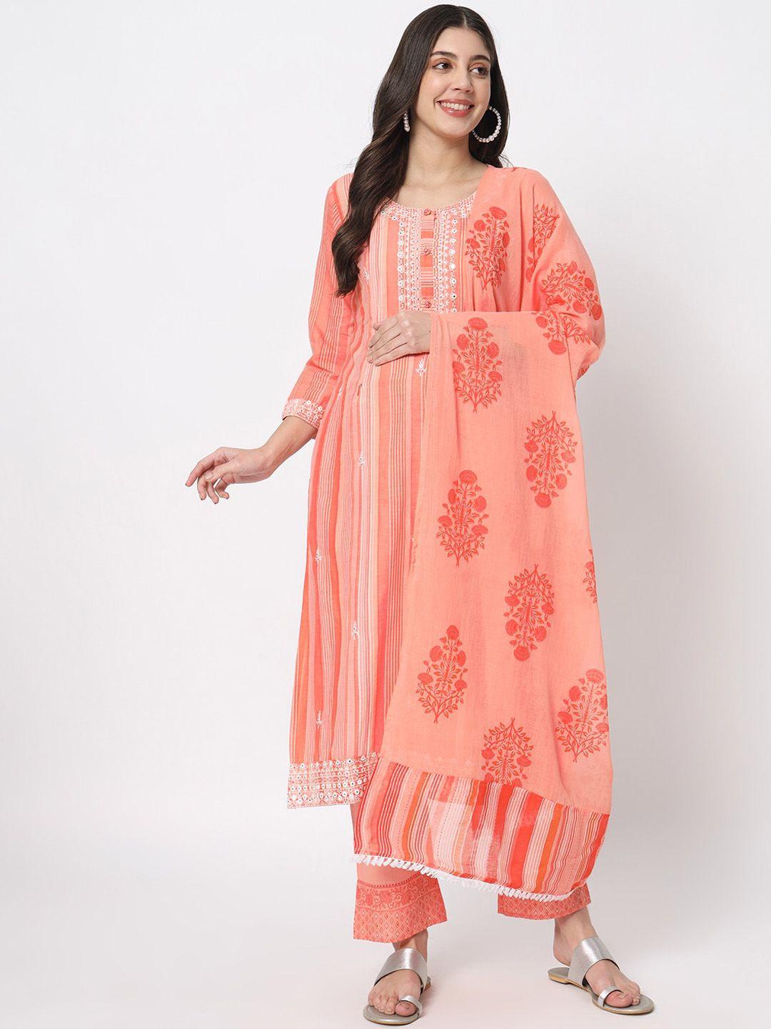 mumzhug ethnic motifs regular mirror work pure cotton kurta with palazzos & dupatta