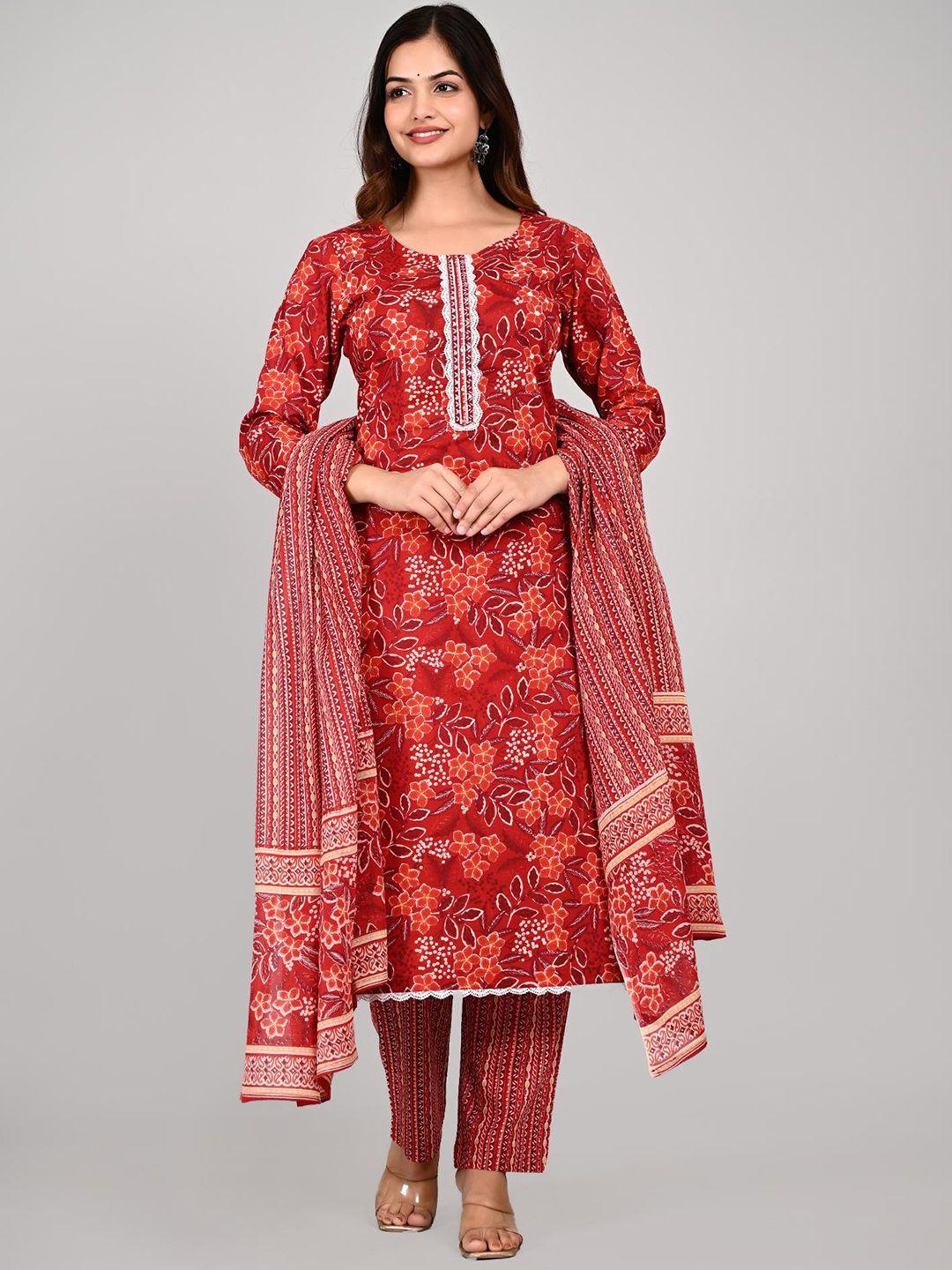 lovista ethnic motifs printed regular pure cotton kurta with trouser & dupatta