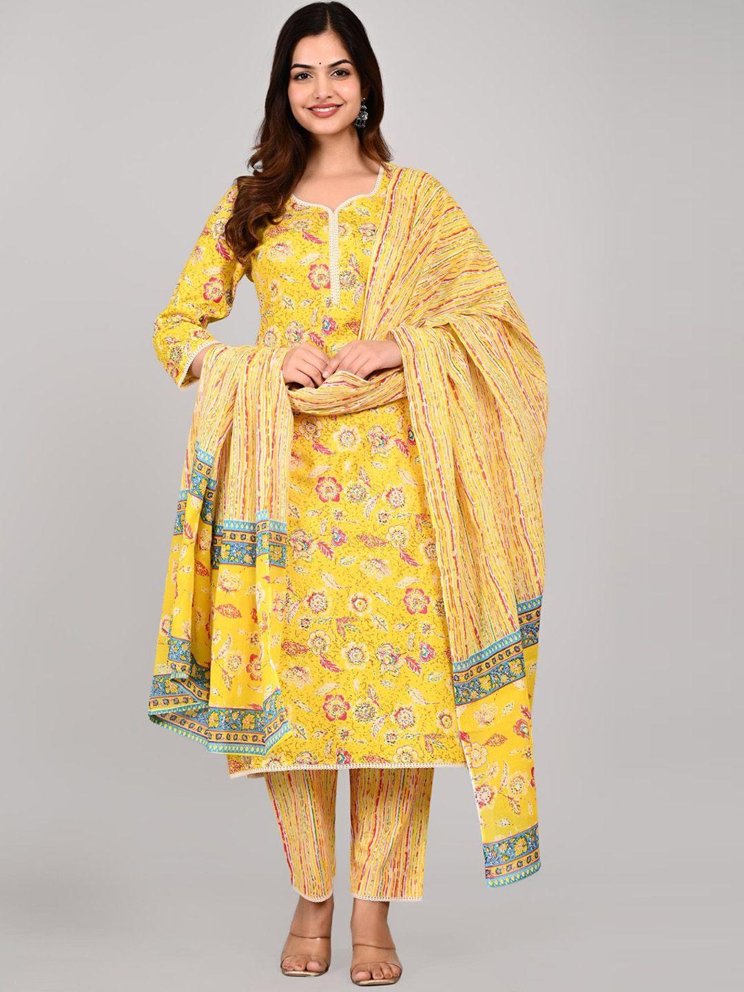 lovista floral printed regular pure cotton kurta with trouser & dupatta