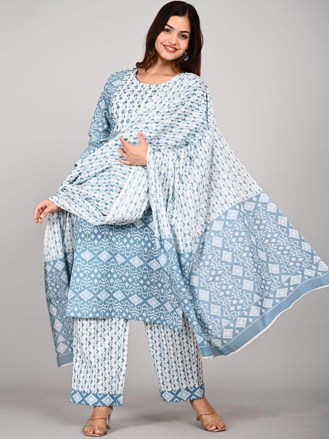 lovista ethnic motifs printed regular pure cotton kurta with trouser & dupatta