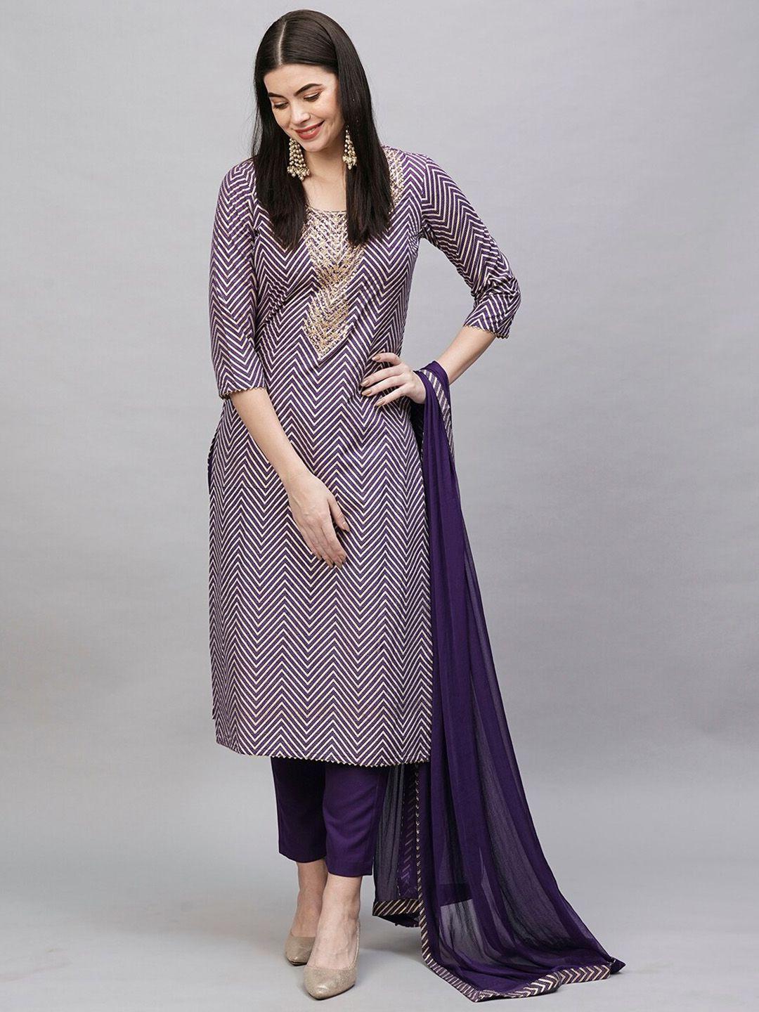 kalini ethnic motifs embroidered regular kurta with trousers & with dupatta