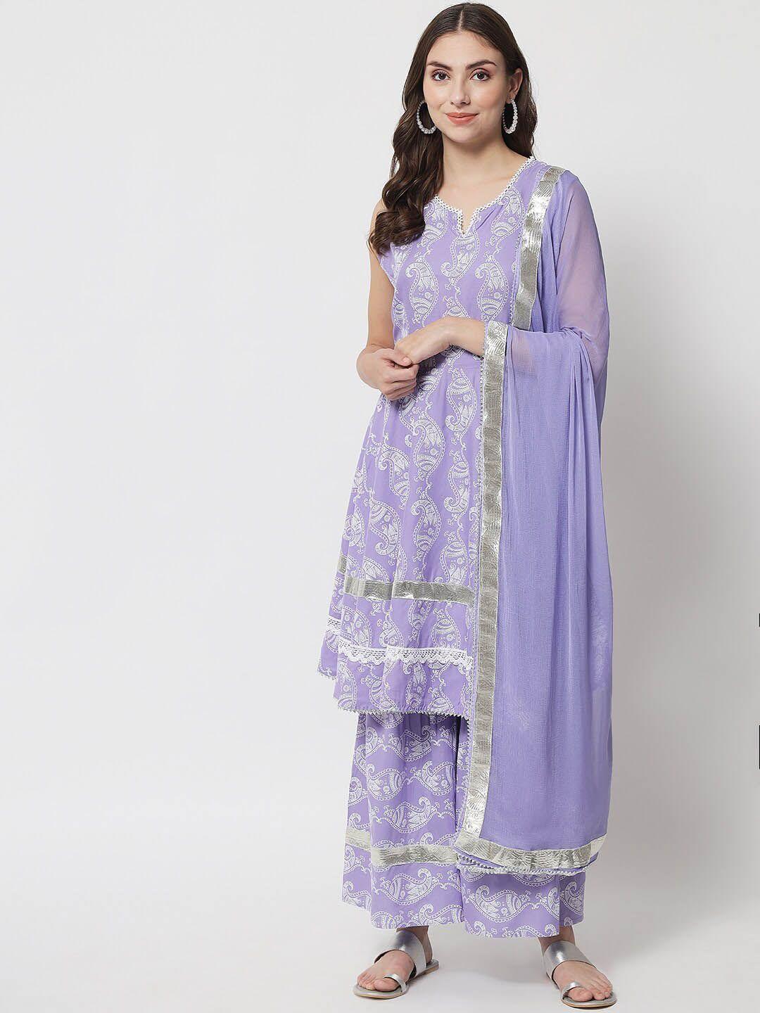 ikdaiya ethnic printed kurta with sharara & dupatta