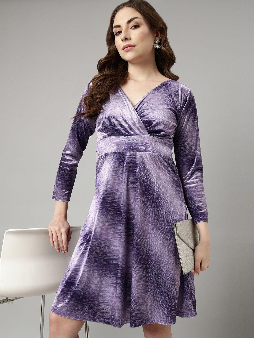 showoff v-neck full sleeves flared above knee empire dress