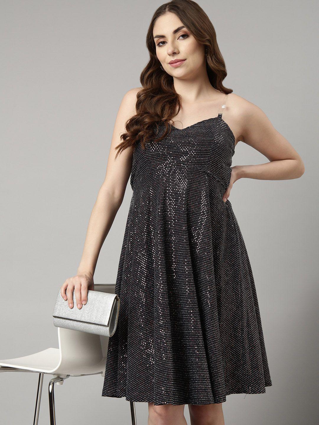 showoff embellished shoulder straps neck sleeveless opaque a-line dress