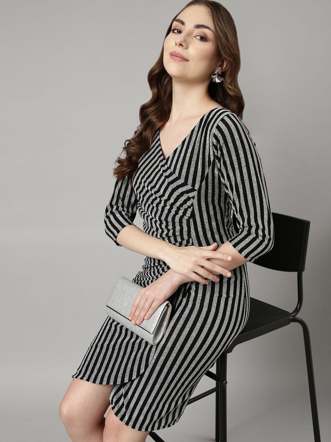 showoff striped wrap party wear dress