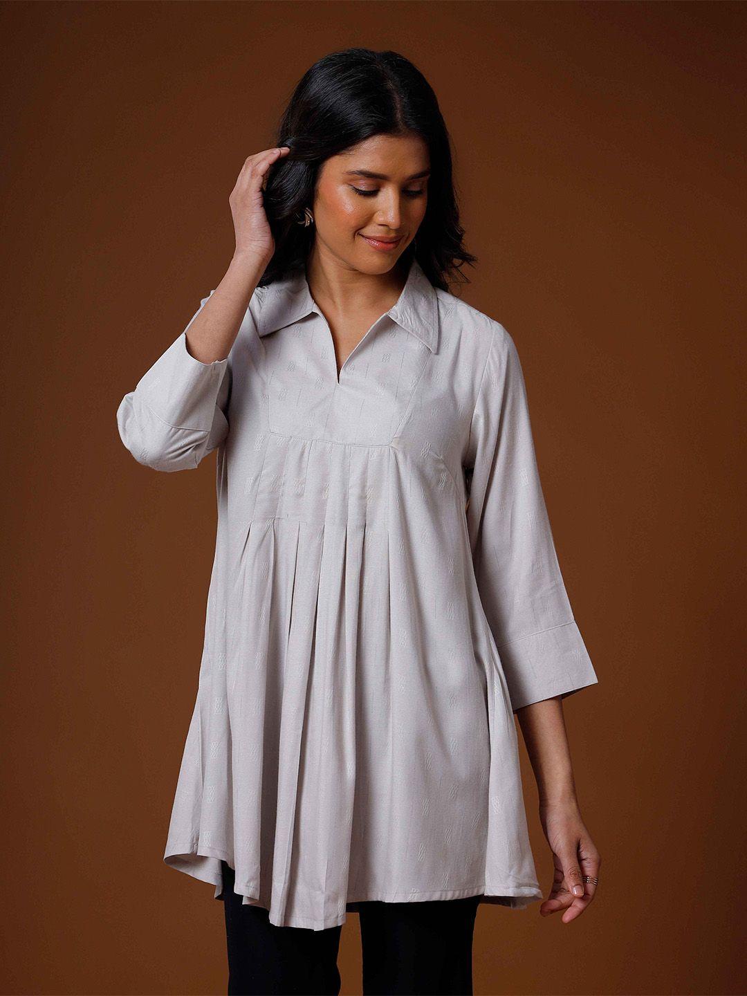 soan shirt collar dobby pleated kurti