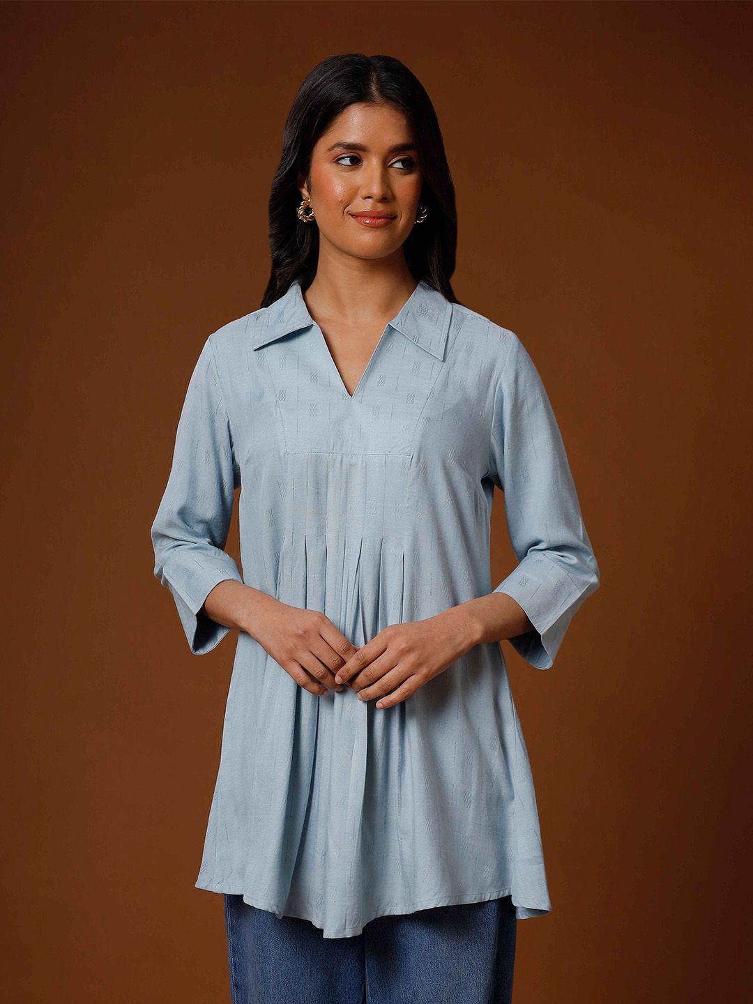 soan shirt collar dobby pleated kurti