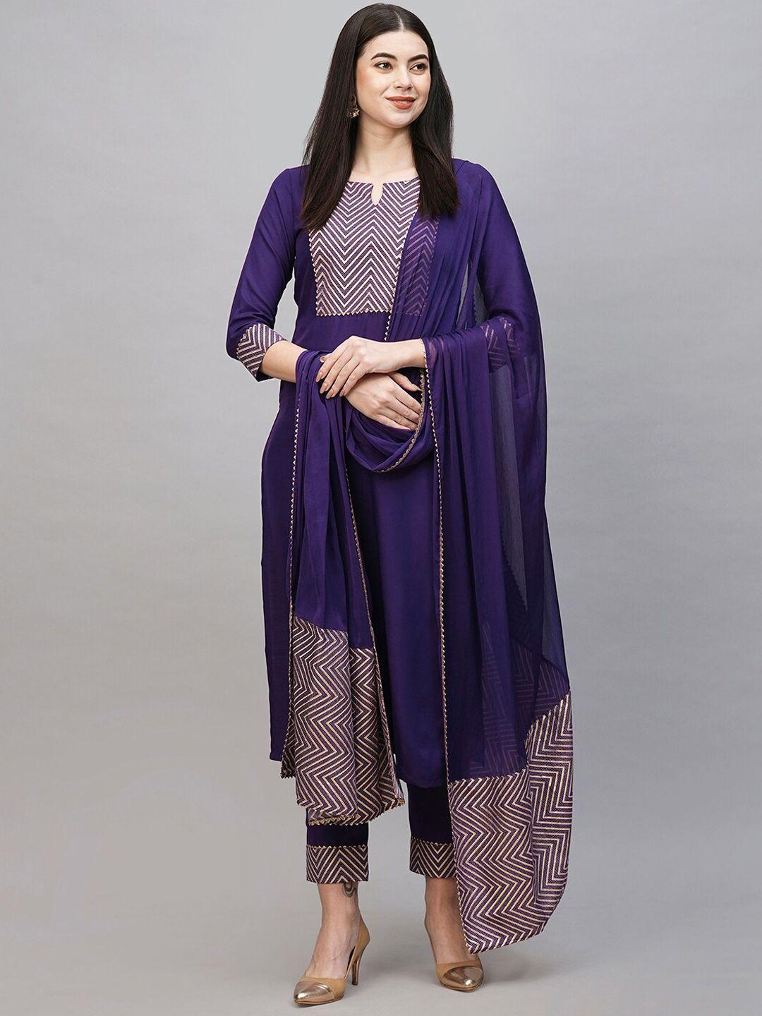 kalini geometric yoke design gotta patti kurta & trousers with dupatta