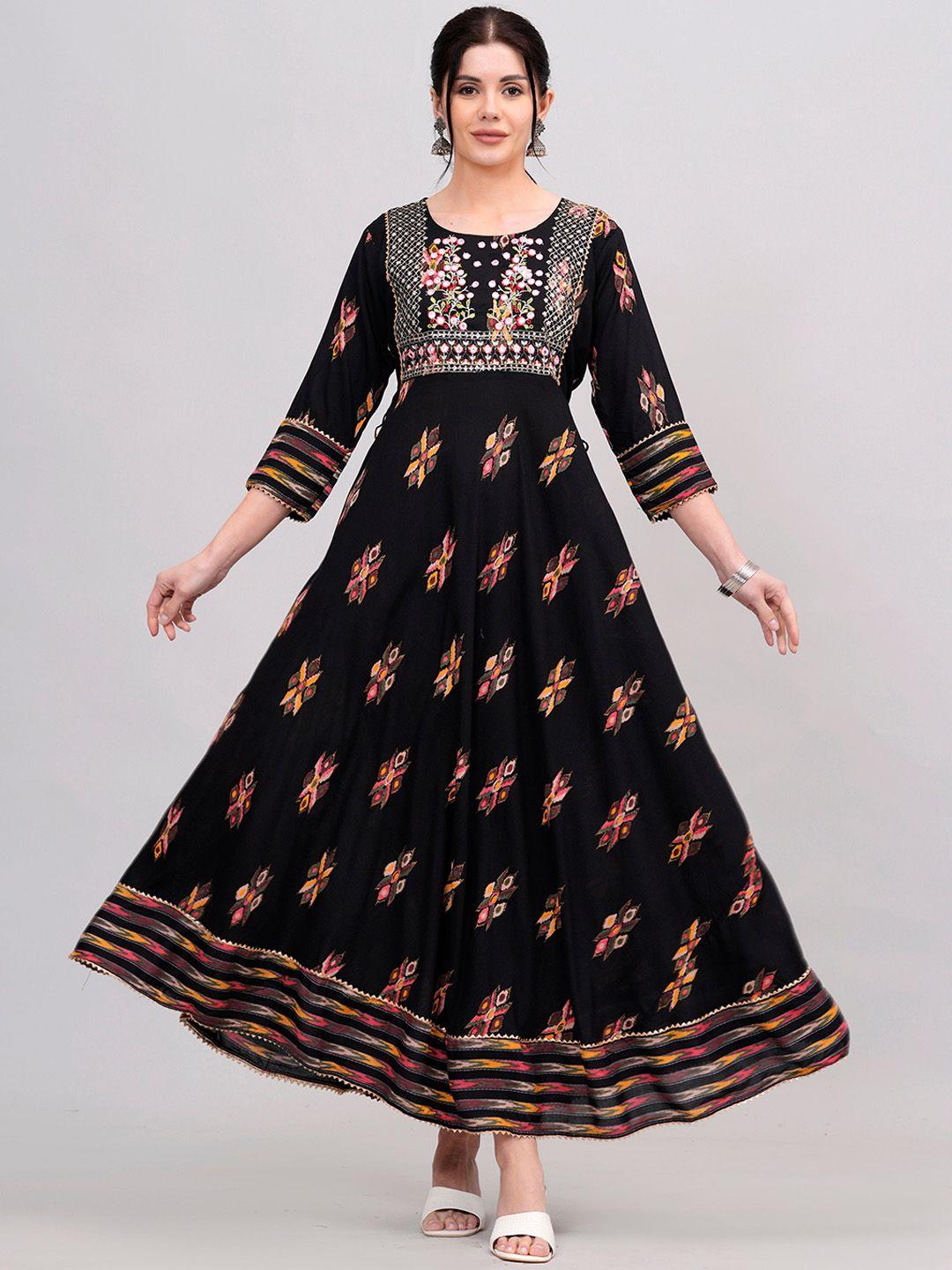 kalini ethnic motifs printed anarkali mirror work kurta with trousers & dupatta