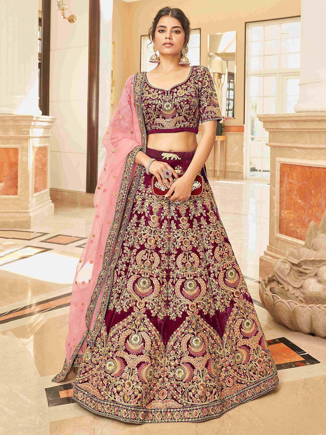 fabpixel embellished velvet semi-stitched lehenga & unstitched blouse with dupatta