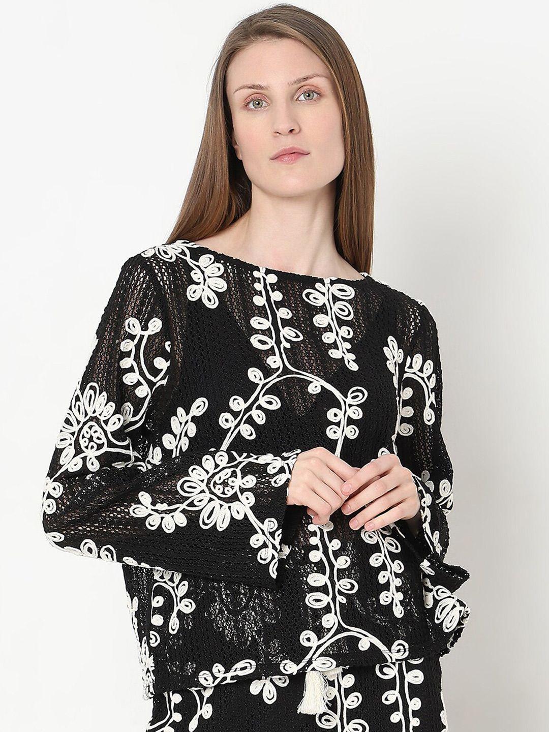 vero moda floral embroidered sheer top