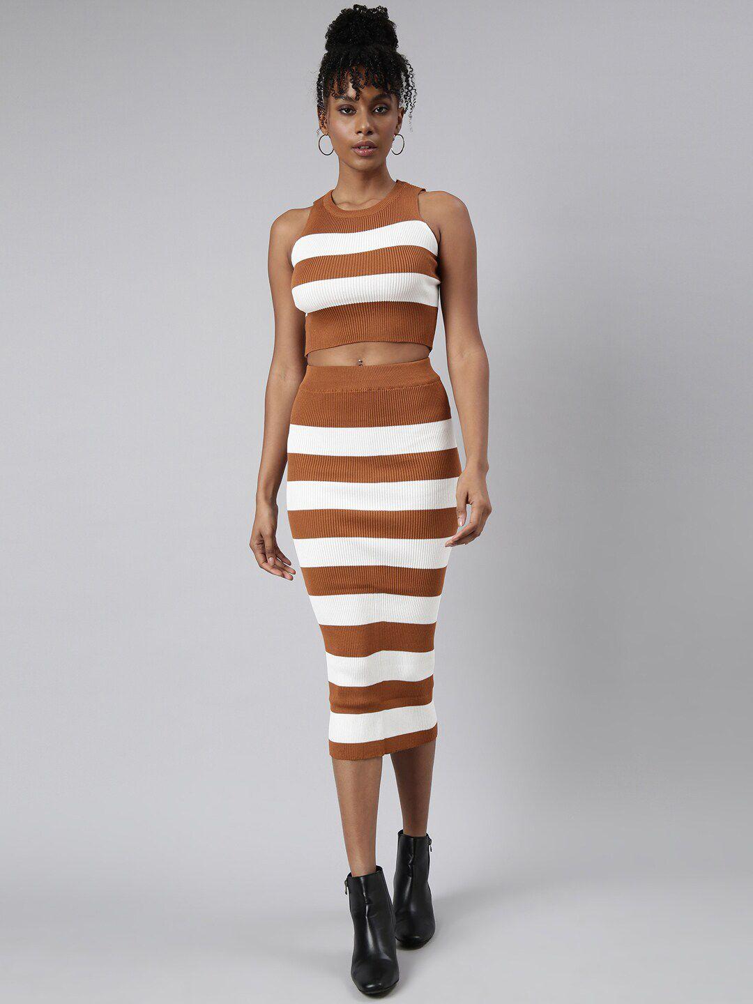 showoff striped acrylic crop top with skirt co-ords