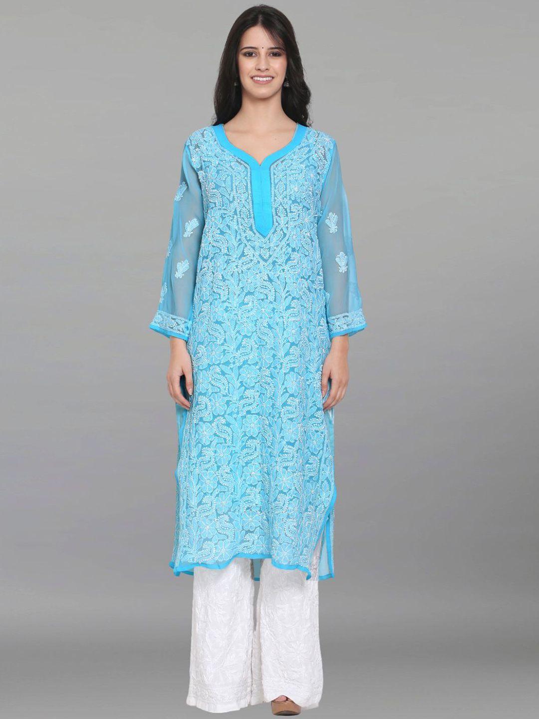 paramount chikan floral embroidered chikankari georgette straight kurta