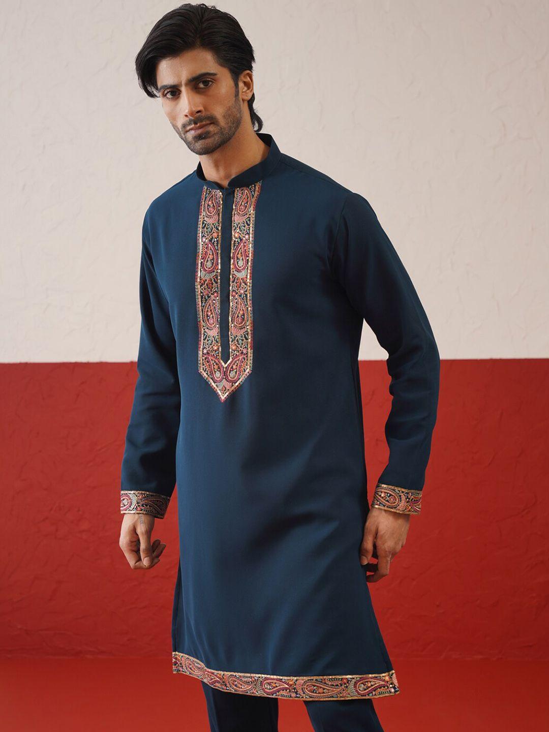 kalpraag ethnic motifs embroidered straight kurta with trousers